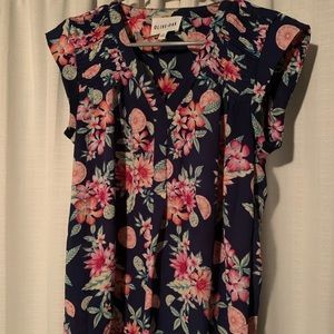 Navy floral citrus blouse